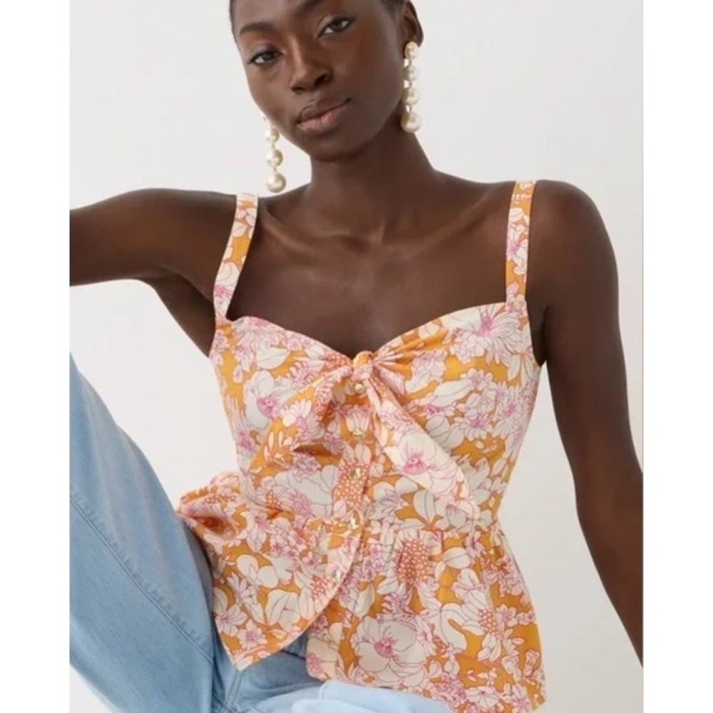 J CREW Orange Pink Floral Peplum Top 6 Vacation